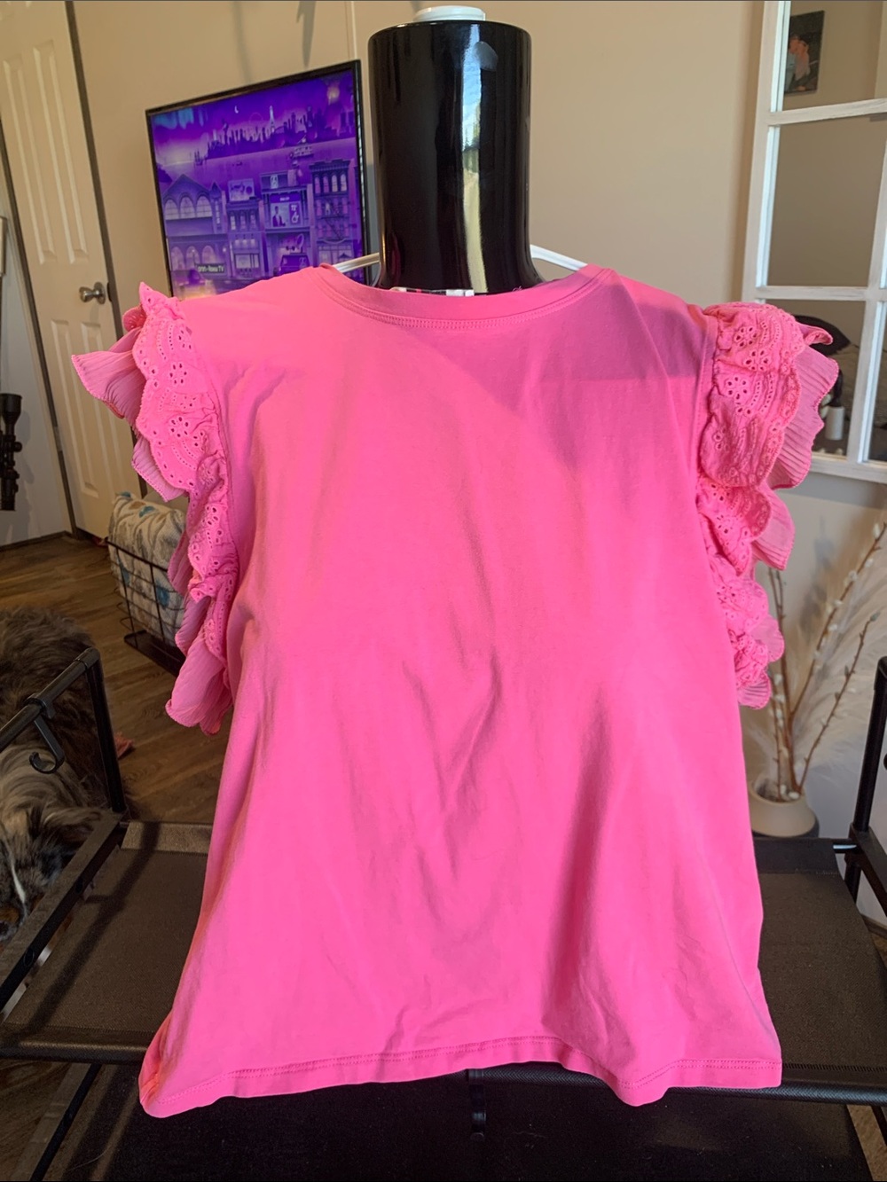 #63 Women’s Pink Ruffle Sleeve Short-Sleeve Tee
